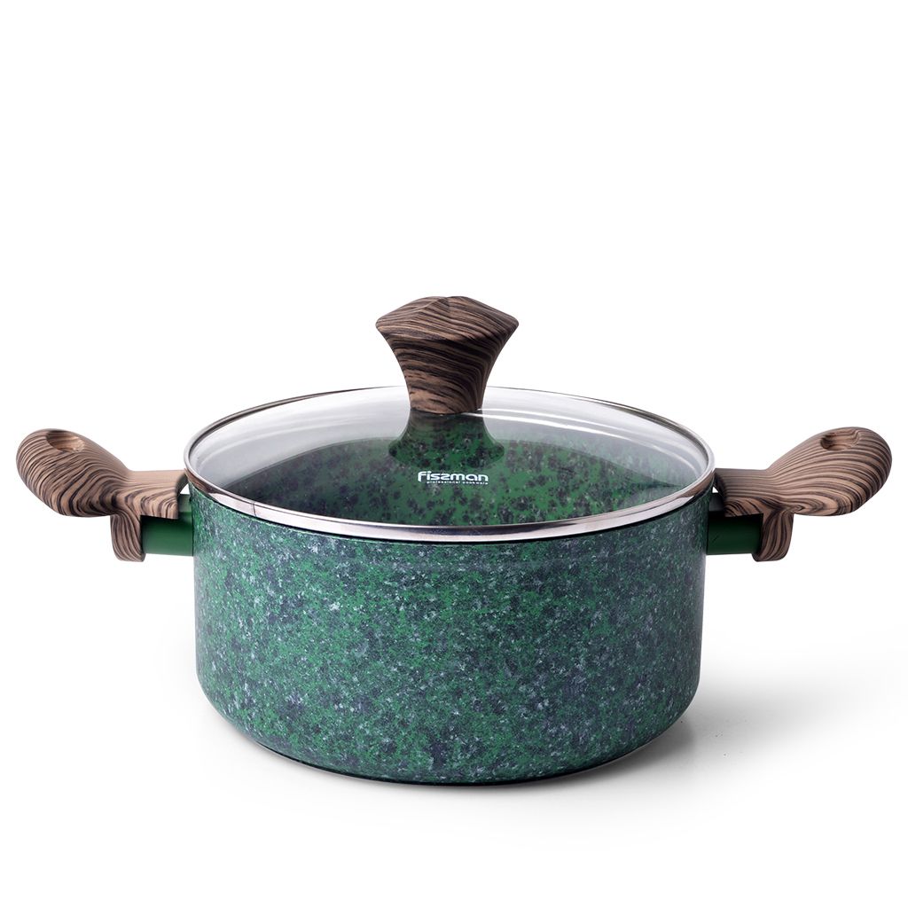 Stockpot MALACHITE 24x10.9 cm / 4.7 LTR with glass lid with induction bottom (aluminium with non-stick coating)