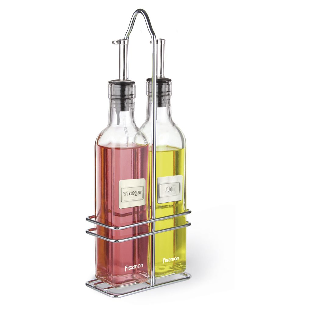 Pudeļu komplekts etiķim un eļļai 2x250 ml ar paliktni (stikls)