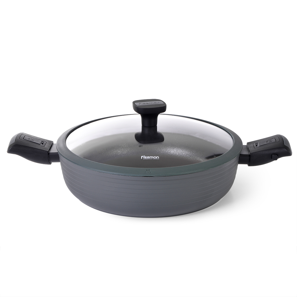 Shallow casserole BRILLIANT 28x7.5 cm / 4.1 LTR with detachable handles and glass lid (aluminum with non-stick coating)