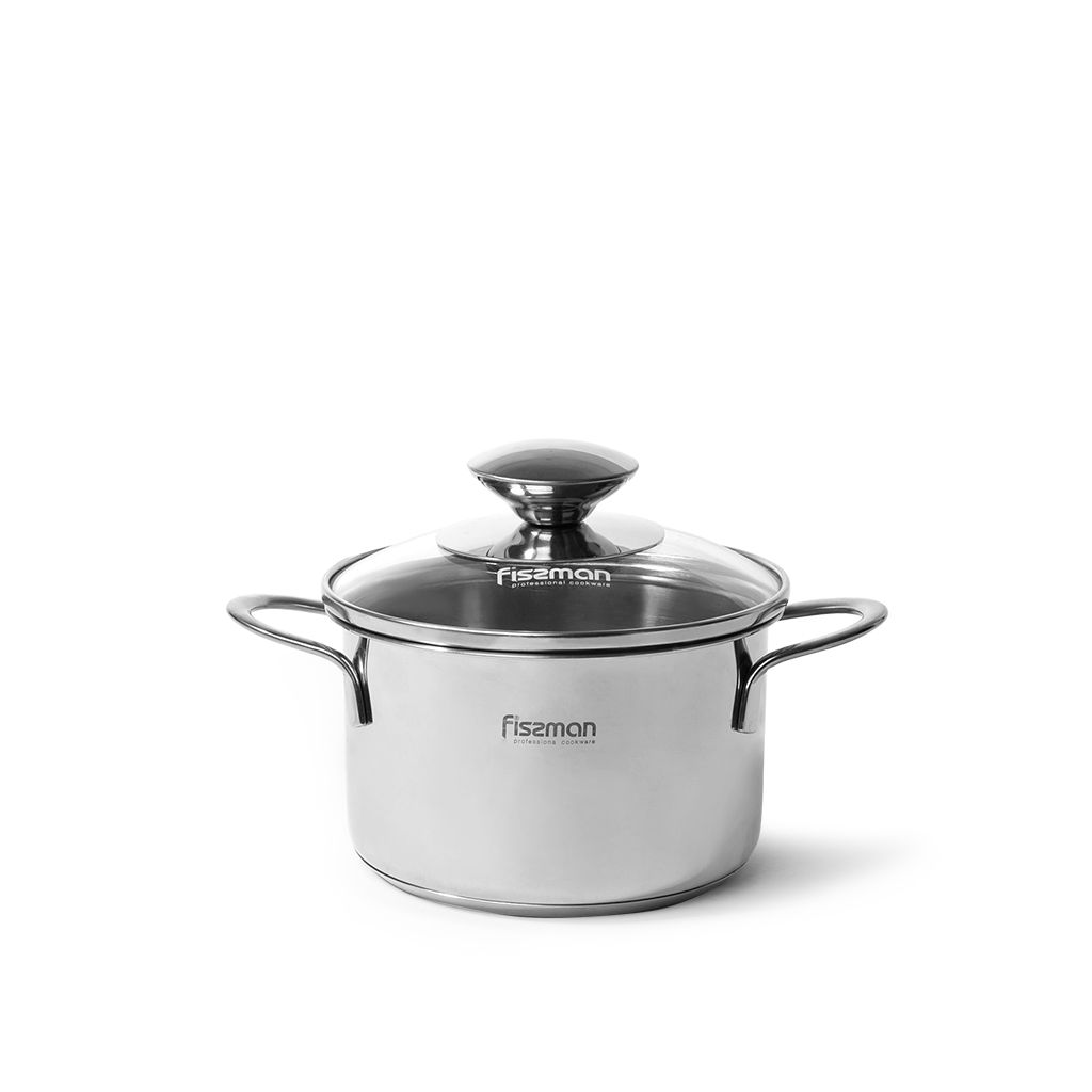 BAMBINO Mini cooking pot 12x7.5 cm / 0.8 LTR with glass lid (stainless steel)