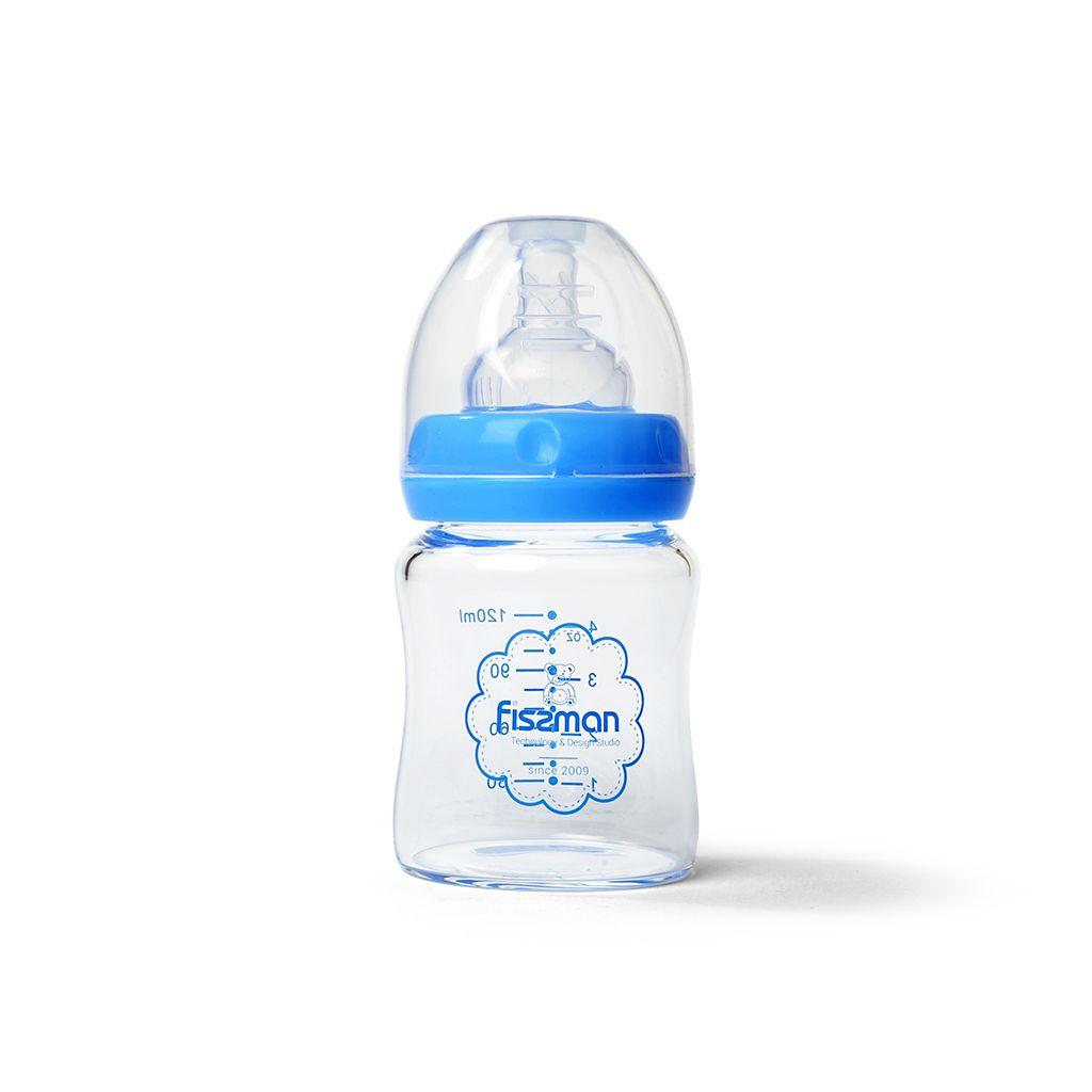 Maitinimo buteliukas 120ml, spalva Mėlyna (karščiui atsparus stiklas)