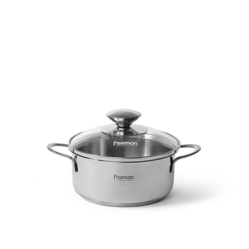 BAMBINO Mini cooking pot with glass lid 14x6.0 cm / 0.9 LTR (stainless steel)
