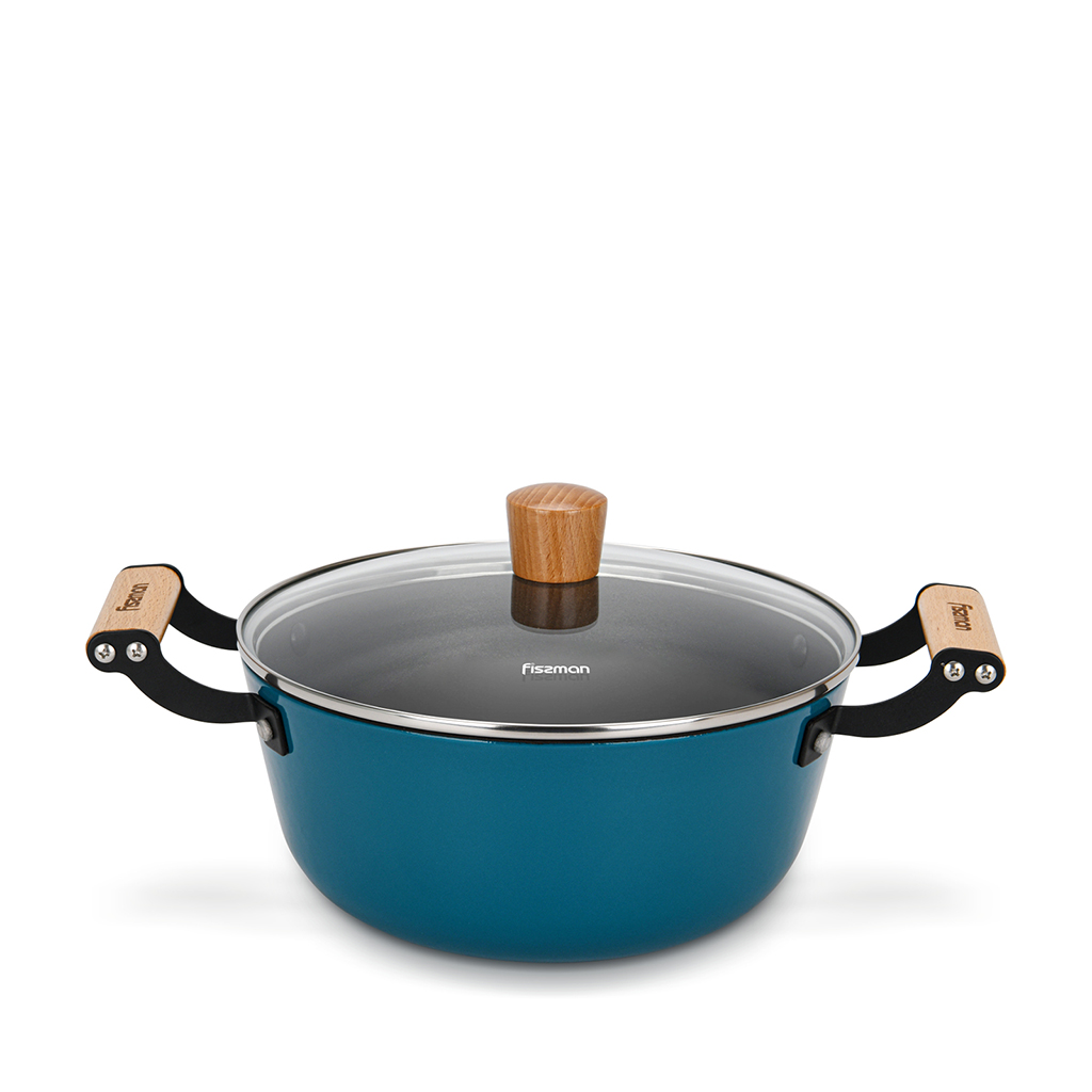 Stockpot SEAGREEN 24x11 cm / 4 LTR with glass lid (enamelled lightweight cast iron with non-stick coating)