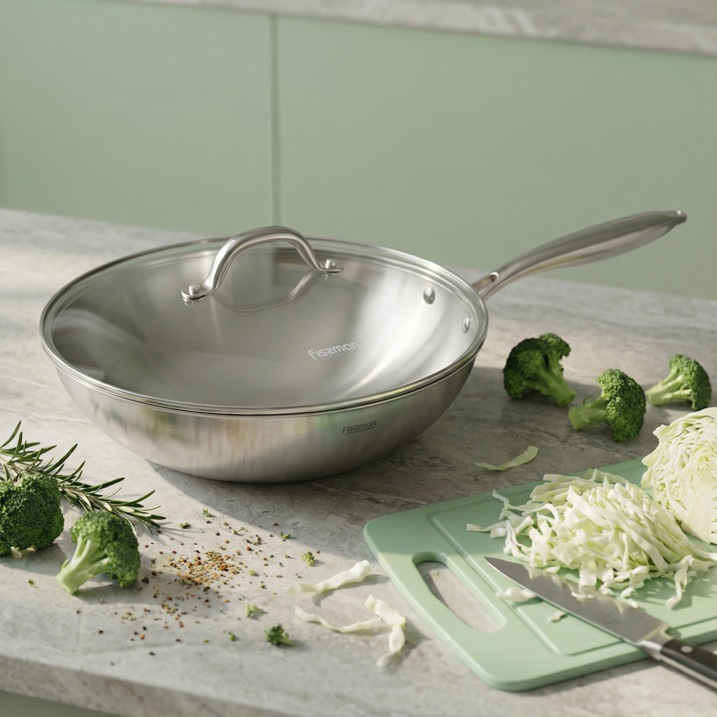 WOK panna AETERNUM 32х9 cm ar stikla vāku (ner. tēr.)