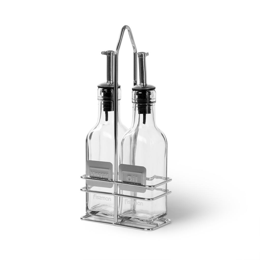 Pudeļu komplekts etiķim un eļļai 2x150 ml ar paliktni (stikls)
