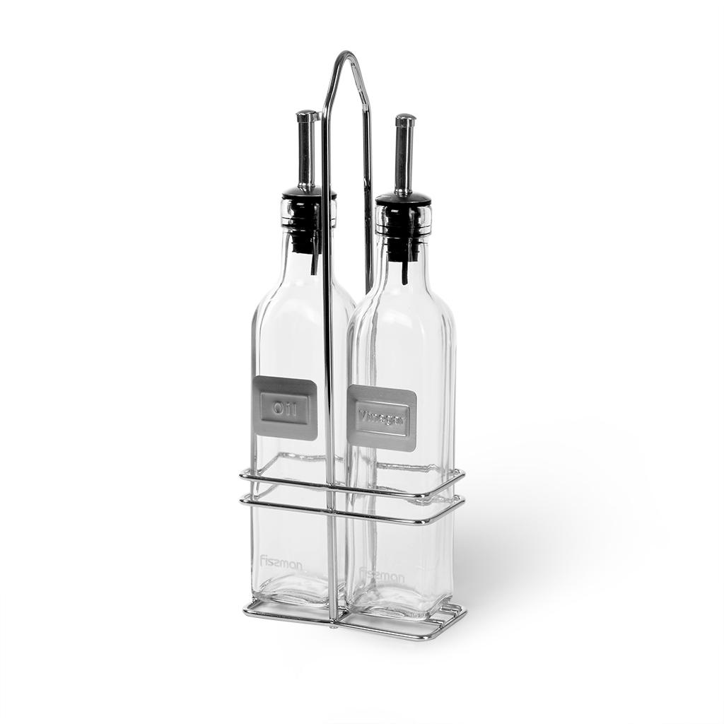 Pudeļu komplekts etiķim un eļļai 2x250 ml ar paliktni (stikls)