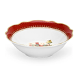 A white bowl with red trim AI-generated content may be incorrect.