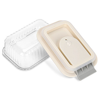 Trauks ar plastmasas vāku 15x11x6 cm / 370 ml (bora silikāta stikls)