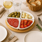 Bļodiņu komplekts koka statīvā 4 gab. 31x21x3,8 cm (porcelāns)