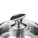 Sauce pan ELEGANCE 16x8 cm / 1.6 LTR with glass lid, pouring lip and lid strainer (stainless steel)