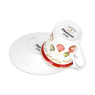 Puodelių rinkinys CHRISTMAS BALLS 90 ml su lėkštutėmis, 2 vnt. (naujasis kaulinis porcelianas)