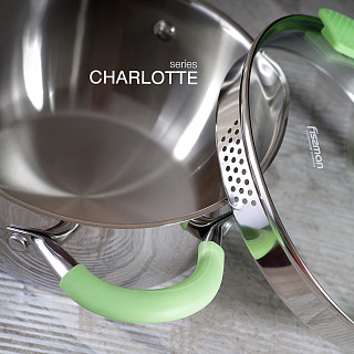 Stockpot CHARLOTTE 20x10 cm / 2.5 LTR with glass lid, pouring lip and lid strainer (stainless steel)