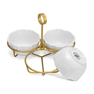 Set of 3 bowls 21x21x16.7 cm with metal stand (porcelain)