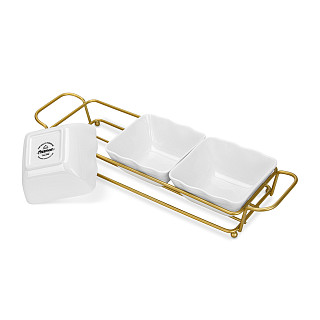 Bļodiņu komplekts metāla statīvā 3 gab. 35,8x10,7x6,3 cm (porcelāns)