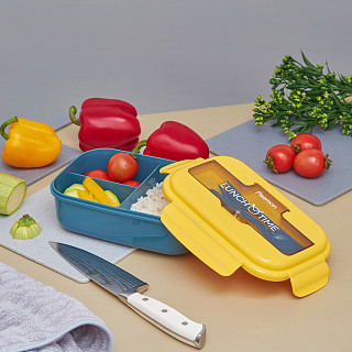 Lunch box with 3 compartments 21.5x15x8 cm / 1100 ml, yellow (plastic), art. 16740