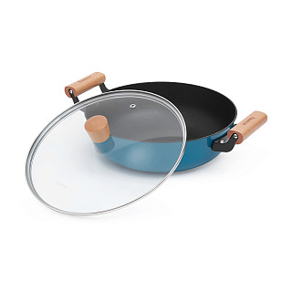 Shallow casserole SEAGREEN 28x8 cm / 4 LTR with glass lid (enamelled lightweight cast iron with non-stick coating)