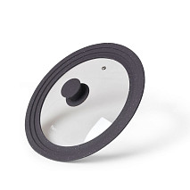 Multi-size lid TRIPLEX 24/26/28 cm with DARK GREY marble silicone rim (glass)