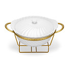 Chafing dish 28.8x21.5х15.2 cm with lid and metal stand (porcelain)