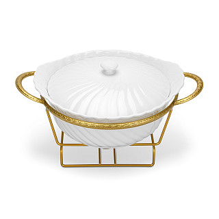 Chafing dish 28.8x21.5х15.2 cm with lid and metal stand (porcelain)