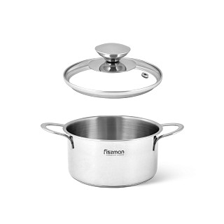 BAMBINO Mini cooking pot with glass lid 14x6.0 cm / 0.9 LTR (stainless steel)