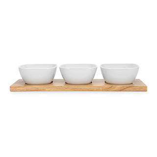 Bļodiņu komplekts koka statīvā 3 gab. 31x10x5,2 cm (porcelāns)
