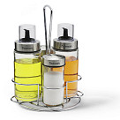 Eļļas un etiķa pudeļu komplets 2x170 ml un 2 garšvielu pudeles 2x90 ml ar statīvu