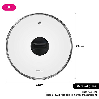 Glass lid 24 cm, black