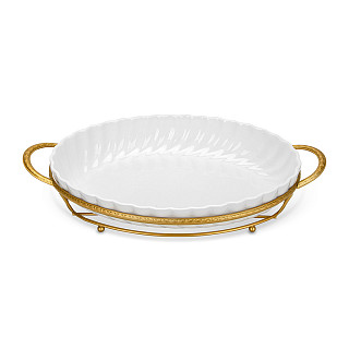 Serving dish 40.7x22.5х7cm with metal stand (porcelain)