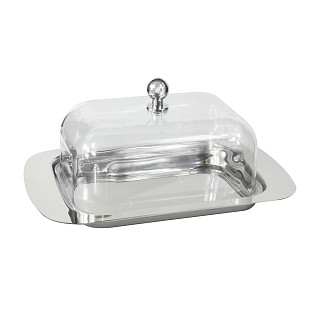 Butter dish with plastic lid 18x12x7 cm (stainless steel)