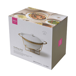 Chafing dish 28.8x21.5х15.2 cm with lid and metal stand (porcelain)