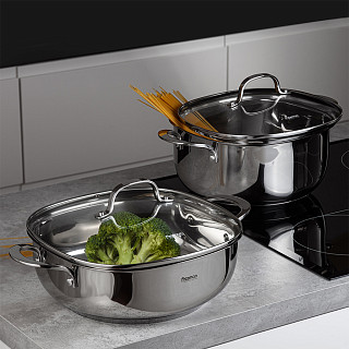 Shallow casserole EXCLUSIVE PRO 26x9 cm / 4.6 LTR with glass lid (stainless steel)