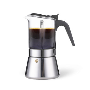 Stovetop Espresso Maker for 6 cups / 240 ml (stainless steel+glass)