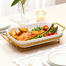 Serving dish 35.7x19.3х6.8 cm with metal stand (porcelain)