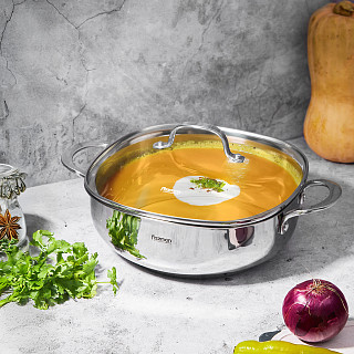 Sautējamā panna EXCLUSIVE PRO 26x9 cm / 4,6L ar stikla vāku (nerūsējošais tērauds)