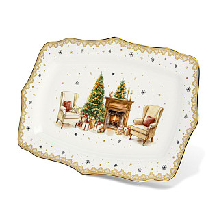 Taisnstūra šķīvis CHRISTMAS EVE 28x19 cm, zelta krāsā (jaunais kaula porcelāns)