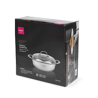 Shallow casserole EXCLUSIVE PRO 26x9 cm / 4.6 LTR with glass lid (stainless steel)