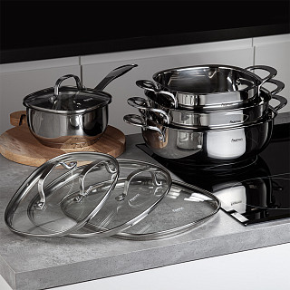 Shallow casserole EXCLUSIVE PRO 26x9 cm / 4.6 LTR with glass lid (stainless steel)