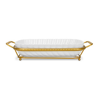 Serving dish 35.7x19.3х6.8 cm with metal stand (porcelain)