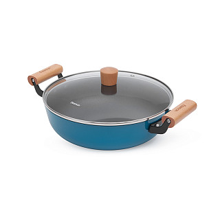 Shallow casserole SEAGREEN 28x8 cm / 4 LTR with glass lid (enamelled lightweight cast iron with non-stick coating)