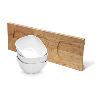 Set of 3 bowls 31x10x5.2 cm with wooden stand (porcelain)
