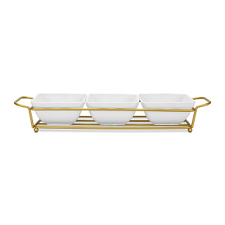 Bļodiņu komplekts metāla statīvā 3 gab. 35,8x10,7x6,3 cm (porcelāns)