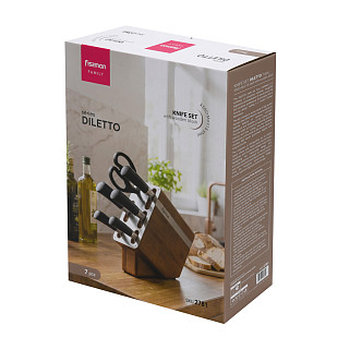 7 nažu komplekts DILETTO ar koka statīvu (X50CrMoV15 tērauds)