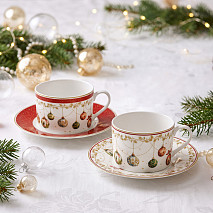 Krūzīšu komplekts CHRISTMAS BALLS 200 ml ar apakštasītēm, 2 gab. (jaunais kaula porcelāns)