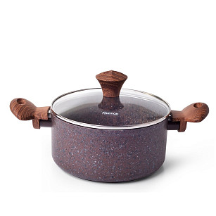 Stockpot MAGIC BROWN 20x9.8 cm / 2.7 LTR with glass lid with induction bottom (aluminium with non-stick coating)