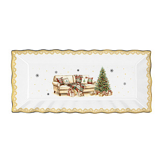Taisnstūra šķīvis CHRISTMAS EVE 28x12,5 cm, zelta krāsā (jaunais kaula porcelāns)