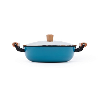 Shallow casserole SEAGREEN 28x8 cm / 4 LTR with glass lid (enamelled lightweight cast iron with non-stick coating)