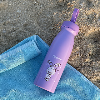 Double wall vacuum bottle Rabbit 450 ml (stainless steel), light violet