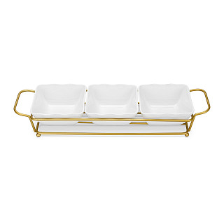 Bļodiņu komplekts metāla statīvā 3 gab. 35,8x10,7x6,3 cm (porcelāns)