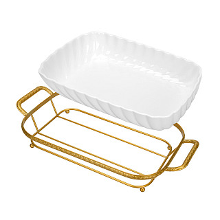 Serving dish 35.7x19.3х6.8 cm with metal stand (porcelain)