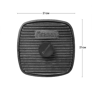 Square grill press 21x21 cm with bakelite knob (cast iron)